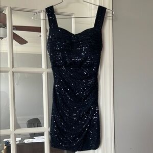 Elegant Dark Blue Sequin Cocktail Dress